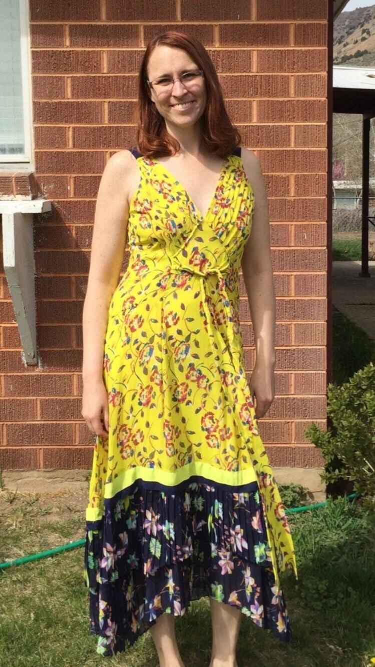 TANYA TAYLOR Yellow Navy Floral Pleated Printed 100% Silk Garden Everly Dress 2